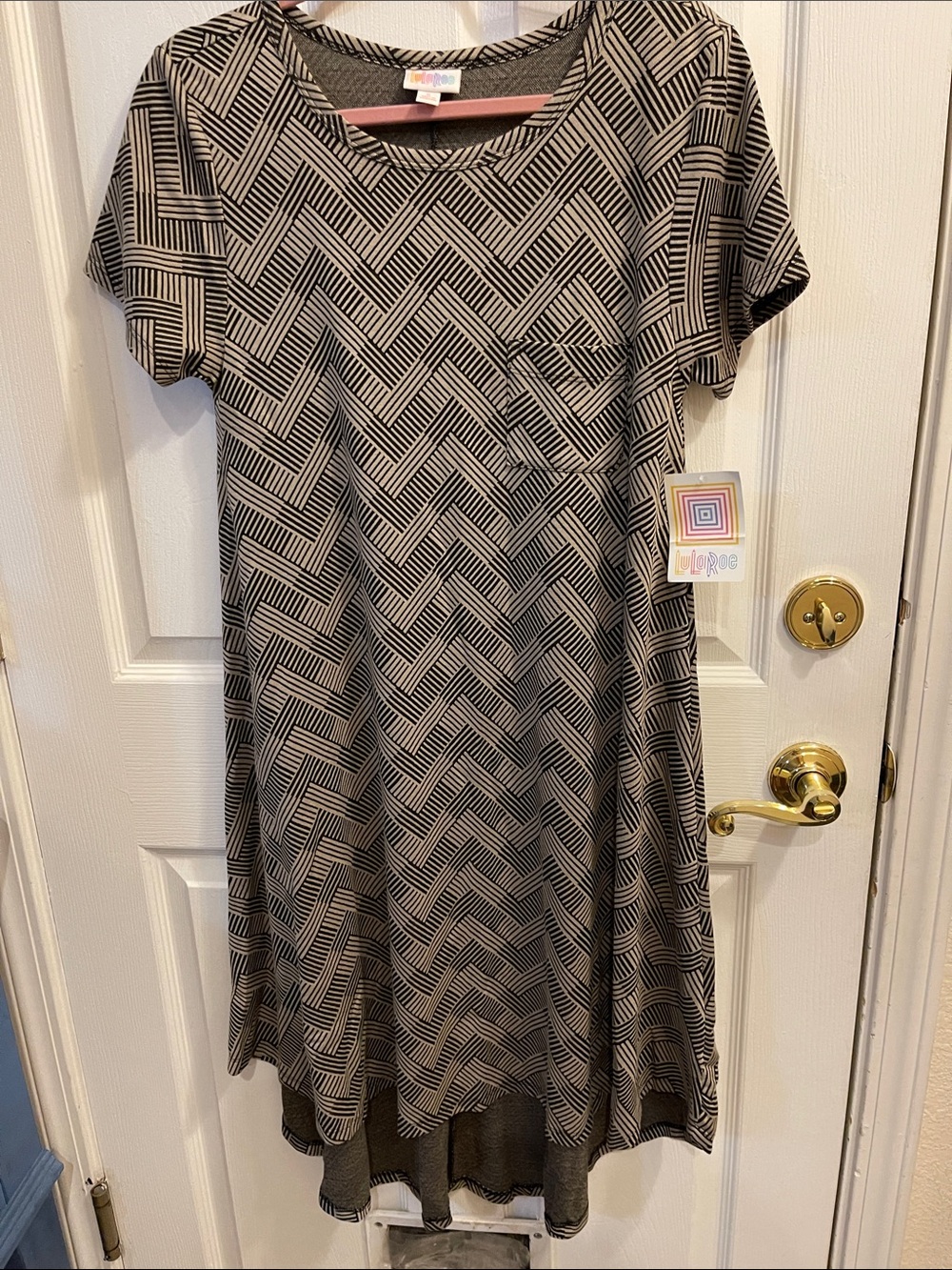 LuLaRoe Chevron Swing Midi Dress in Black and Cream - Women’s